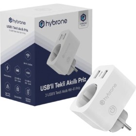 Resim Hybrone USB ve Type-C Girişli Akım Korumalı Wi-Fi Akıllı Priz, Adaptör, 16 Amper, Enerji İzleme, Çocuk Kilidi, Uygulama ile Uzaktan Kontrol 