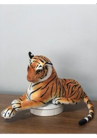 Resim Kaplan Peluş Oyuncak Cam Gözlü Gerçekçi Hediyelik Uyku Arkadaşı 40 Cm Turuncu 