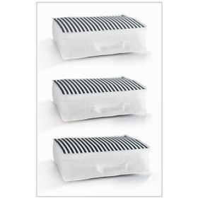 Resim Vedsey Orta Boy Lacivert Çizgili Hurç & Baza Altı -dolap İçi -sandık İçi Düzenleyici 3lü Set 53x44x20cm Lacivert 