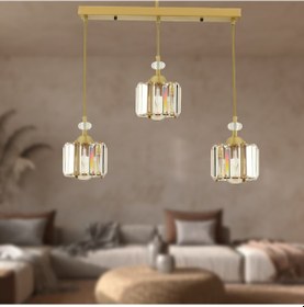 Resim Bonita Eskitme 3 Lü Sıralı Kristalli Taşlı Modern Tasarım Kristal Salon Sarkıt Avize 