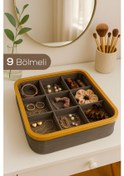 Resim Ahşap Çerçeveli 9 Bölmeli Kumaş Makyaj Ve Kozmetik Organizer 