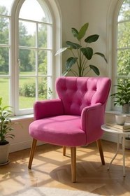 Resim Modern Berjer Tekli Koltuk - Fuşya Babyface Kumaş, Ceviz Ayak, | Salon, Oturma Odası, Balkon İçin 