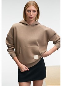 Resim Grimelange CLARIE Kadın Organik Pamuklu Oversize Kanguru Cepli Kapüşonlu Vizon Sweatshirt 