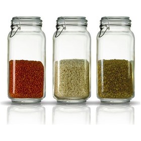 Resim 3'lü Korken Kare Kavanoz 2000 Ml Vakumlu Kilitli Cam Saklama Kavanozu Şeffaf 