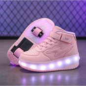 Resim Snapbuy Yüksek Top Deri Led Şarj Edilebilir Yürüyüş Ayakkabıları Paten Açık Pembe 