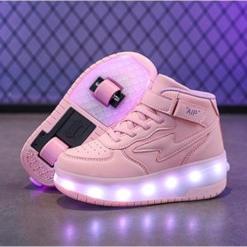 Resim Snapbuy Yüksek Top Deri Led Şarj Edilebilir Yürüyüş Ayakkabıları Paten Açık Pembe 