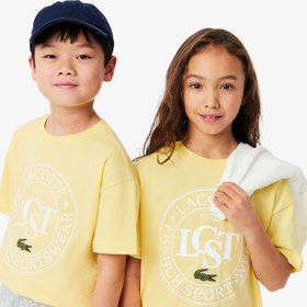 Resim Lacoste Çocuk Bisiklet Yaka Baskılı Sarı T-Shirt 