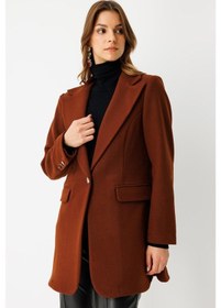 Resim Tek Düğmeli Yün İçerikli Keçe Ceket Kiremit Kiremit 