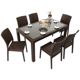 Resim Depootoptan Mandella Elit Rattan 90 x 150 CM Elit Sandalye Camlı Masa Takımı Kahve 
