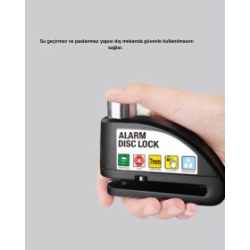 Resim 110 Db Alarmlı Disk Fren Kilidi Su Geçirmez Çelik Gövde Motosiklet Güvenlik Midastech 