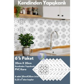 Resim Technojet Kendinden Yapışkanlı Karo Pvc Mutfak Banyo Tezgah Kaplama Sticker 6 Adet 20 cm × 20 cm 