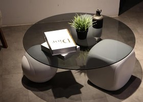 Resim Modern Orta Sehpa & Küre Sehpa & Top Sehpa & Füme Yuvarlak Cam & 2 Beyaz Top - 1 Beyaz Zar 