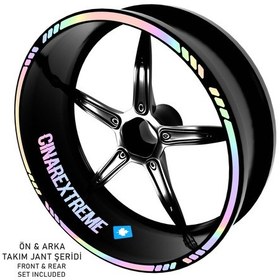 Resim Çınar Extreme Hypnotic Gökkuşağı Hologram Efektli 4 Parçalı Kesikli Motosiklet Jant Şeridi Sticker 