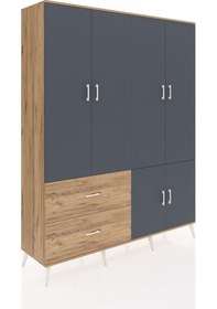 Resim Hyperion Gardrop 5 Raflı 2 Çekmeceli 2 Askılı 176x44x221 Çam-antrasit/çam Antrasit/çam 