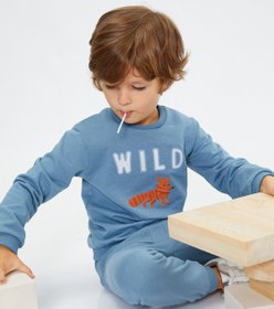 Resim Erkek Bebek Sweatshirt Tilki İşleme Detaylı Uzun Kollu Bisiklet Yaka Pamuklu 