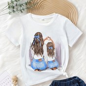 Resim 1pc Kız Yaz Karikatür Portre Tişört, Casual Crew Boyun Kısa Kollu Triko Üst, Polyester Esnek Olmayan Kumaş, Normal Beden Moda Tişört 