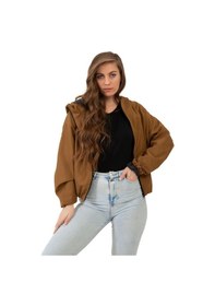Resim Spor Kadın Kapüşonlu Su Ve Rüzgar Geçirmez Oversize Yağmurluk - Rüzgarlık-132 Taba 