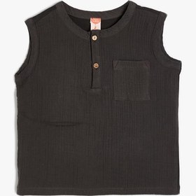 Resim Erkek Bebek Müslin Atlet Bisiklet Yaka Dokulu Düğme Detaylı Pamuklu 