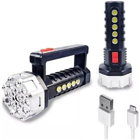 Resim P-17 17+5 Cob Ledli Işıldak Fener Çok Renkli 