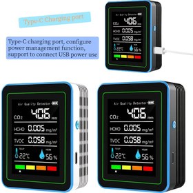 Resim 5-in-1 Taşınabilir Hava Kalitesi Monitörü | Formaldehit ve CO2 (Karbon Dioksiti) Dedektöre Gerçek Zamanlı Sıcaklık/Nem Verileri ile Alarmlı Özellikler Ev, Ofis Okul içinde Şarz Edilmeye Uygun Analiz Cihazı İncelemesi Noel Anneler Günü Çevresel üründe Kullanım - Temperatury Nem sapması, 5'li Paket 