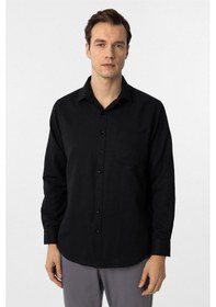Resim Süvari Siyah Regular Fit Armürlü Klasik Yaka Gömlek 