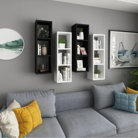 Resim Duvar Rafı Kitaplık Ofis Beyaz Siyah 4 Lü Karışık Takım Beyaz Siyah 