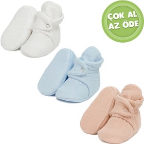 Resim Ella Bonna Organik Pamuk Müslin Bebek Patiği, Yenidoğan Pandufu, Krem,Mavi,Bej 3'lü Paket 