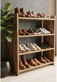 Resim 4 Raflı Ahşap Ayakkabılık - Çok Amaçlı Dekoratif Raf, Organizer 68 X 80 Cm Atlantik Çam 