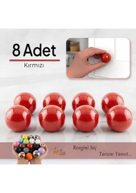 Resim 8 Adet Sert Plastik Düğme Yuvarlak Top Kırmızı Dolap Mobilya Mutfak Dolabı Çekmece Kulbu Kulpu Kulplar 