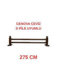 Resim Cenova S Pile Ve Perde Düğmesi Uyumlu Çetray Çift Raylı Modern Ahşap Rustik Ceviz 275 Cm Ceviz 