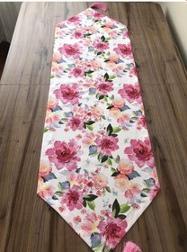 Resim Beyaz Zemin Suluboya Pembe Çiçek Desenli Runner 
