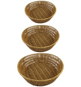 Resim 3 Lü Rattan Plastik Sepet, Ekmeklik , Meyve Sepeti Yuvarlak 3 Boy 3717/3lükrem 
