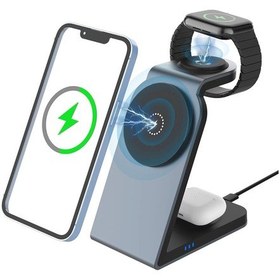 Resim Sw18 Manyetik 3'ü 1 Arada Metal Kablosuz Şarj Cihazı Masaüstü Telefon Kulaklık Smartwatch İçin Şarj Standı Siyah 