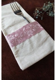 Resim 6 Adet Soft Pembe Şeritli Keten Kaşıklık Servis Sunum Pembe 