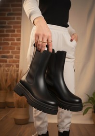 Resim marinarosse Kadın Praga Siyah Cilt Dikişli Yandan Lastikli Kalın Taban Günlük Bot & Bootie 