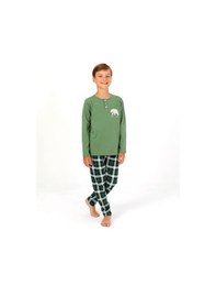 Resim Vitmo Erkek Çocuk Uzun Kollu %100 Pamuklu Düğme Detaylı Pijama Takımı Everest Yeşil 