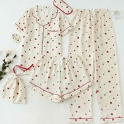Resim Kalp Desenli Kadın Pijama Seti, 6 Parça Kaza Polyester Uyku Giyimi, Çevrilebilir Yaka ile Tüm Mevsim Yetişkin Pijamaları 