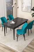 Resim Canisa Arp Serisi 70x110 Sabit Mutfak Masası Takımı Siyah Mermer Desen Masa 4 Turkuaz Sandalye 