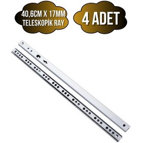 Resim Teleskobik 17mm Çekmece Rayı Gömme Bilyeli İnce Ray 17mm 40,6cm 4 Takım Krom Çok Renkli 