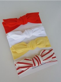 Resim swan butik Kız Bebek Bandana Toka Seti Saç Bandı 4'lü Nar Çiçeği, Sarı, Beyaz, Kızıl Çiizgili 