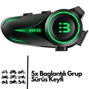 Resim Sarftech 5X Eşleşmeli Grup Sürüş Telsizli Bluetooth 5.3 Motosiklet Kask Kulaklık Motorsiklet İntercom 