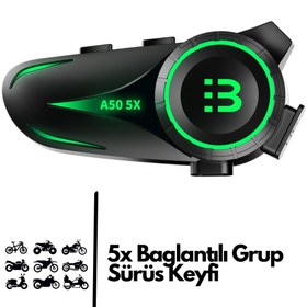 Resim Sarftech 5X Eşleşmeli Grup Sürüş Telsizli Bluetooth 5.3 Motosiklet Kask Kulaklık Motorsiklet İntercom 