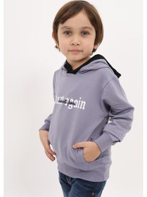 Resim Toontoy Kids Toontoy Erkek Çocuk Relax Fit Kapüşonlu Cepli Baskılı Sweatshirt - 2 İplik Koyu Gri 