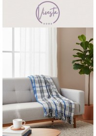 Resim Yumuşacık Scotch Battaniye 150 200 Cm Sıcak, Şık Ve Konforlu Tasarım Mavi - Siyah 