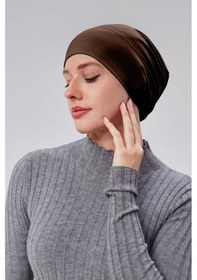 Resim Sonbaharmoda Kadın Tesettür Hazır Pratik Geçmeli Bone Lastikli Kaymaz Acı Kahve Çikolata 