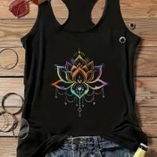 Resim Kadınlar için Canlı Mandal Baskılı Kolsuz Atlet - Parlak Turuncu ile Karmaşık Çiçek Deseni, Nefes Alabilen Polyester Kumaş, Yaz, Günlük Giyim ve Dış Mekan Aktiviteleri için Mükemmel, Açık Hava Sporları | Rahat Tarz | Parlak Dokulu, Bayanlar Atletleri 