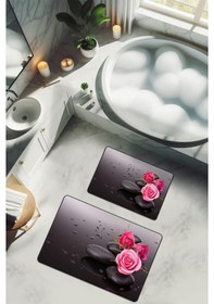 Resim Yıkanabilir Kaymaz Tabanlı Modern Desenli 2'li Banyo Paspas Takımı Bps0033 Renkli 