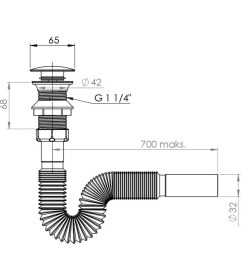 Resim Donau 321-325 Pop-Up Körüklü Lavabo Sifonu Ø 32 mm 