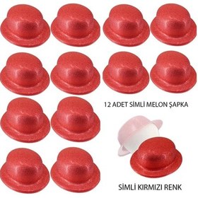 Resim Mey İthalat Kırmızı Renk Simli Melon Yuvarlak Parti Şapkası 12 Adet Diğer 