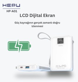 Resim HEPU HP-A01 10.000 mAh 22.5W Hızlı Şarjlı Powerbank – Kendinden Type-C & iOS Kablolu + LED Ekranlı 